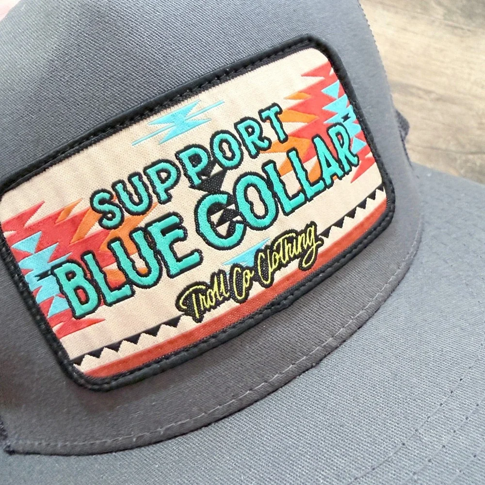 Troll Co Clothing SBC Barricade Southwest Patch Trucker Hat, Gray Teal,OS - Picture 2 of 8